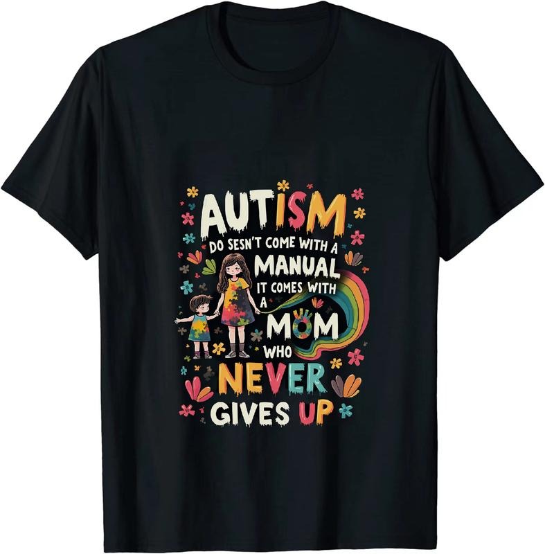 Authentic 100 Cotton Autism Mom Never Gives Up Inspirational Rainbow