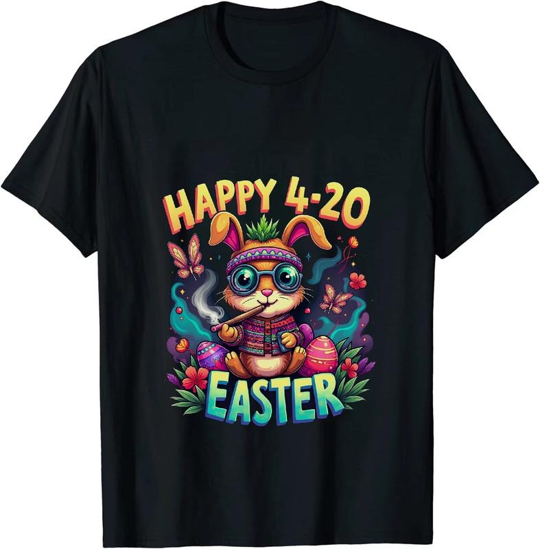 Authentic 100 Cotton Awesome Happy 4 20 Easter Bunny T Colorful