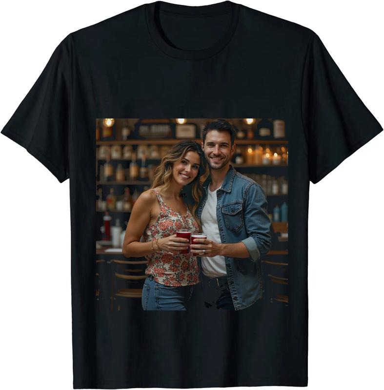Authentic 100 Cotton Casual Bar Scene Couple Drinks Shirt