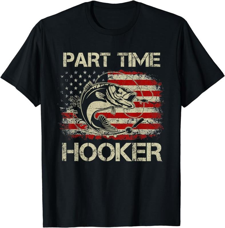 Authentic 100 Cotton American Flag Fishing Hook Part Time Hooker